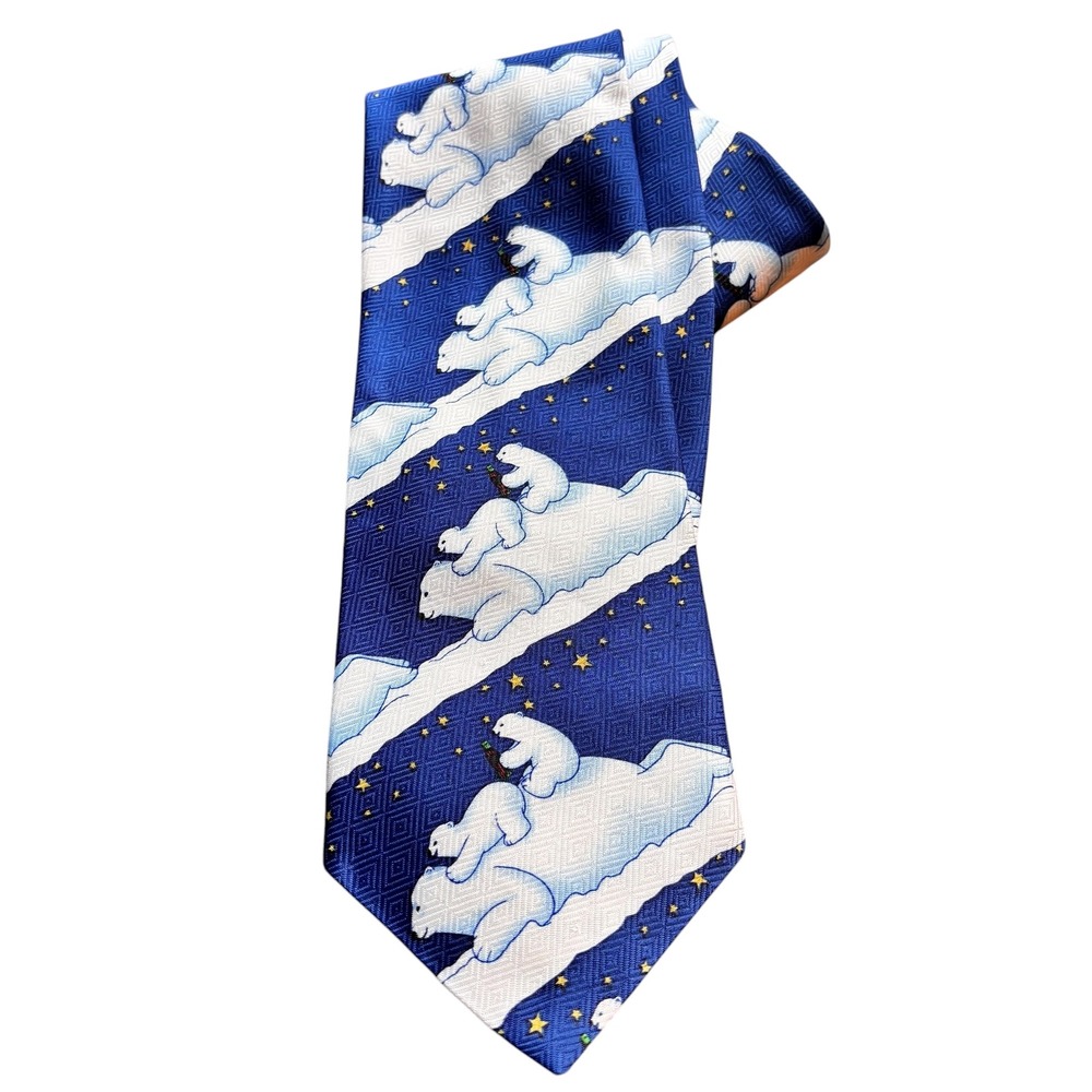 Coca-Cola Tie Novelty Polar Bear Stars Blue Mens Necktie‎